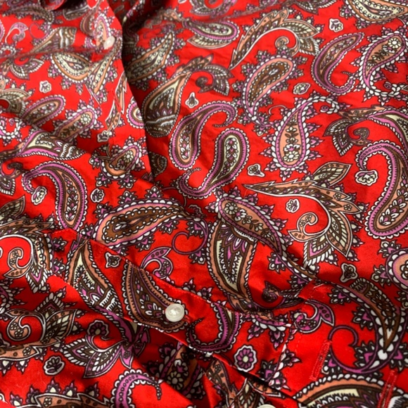 Land's End button down shirt, size 16P, long sleeves, red with paislies - Picture 2 of 3